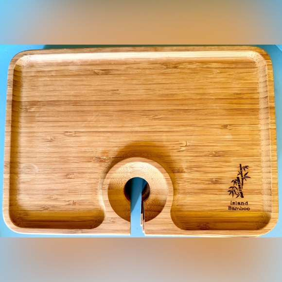 NWOT Bamboo Hors d'oeuvres Plate with Wine Glass Holder: Set 4 - Picture 2 of 13